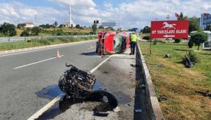 Direksiyon hakimiyetini kaybetti kazada aracın motoru fırladı