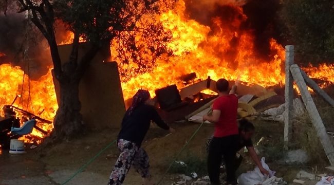 Zeytinlik alanda iddiaya göre 2'inci el eşyalar kundaklandı