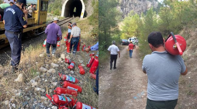 Vatandaşlar ve personel orman yangınına ilk müdahaleyi tüplerle yaptı