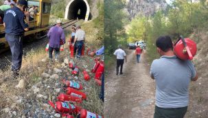 Vatandaşlar ve personel orman yangınına ilk müdahaleyi tüplerle yaptı