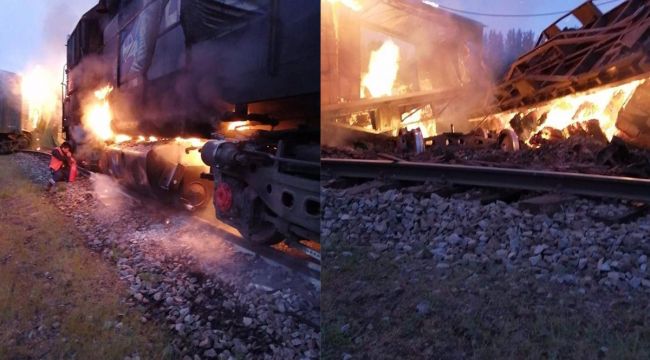 Şili'de yük treni raydan çıktı, trenin vagonları ateşe verildi