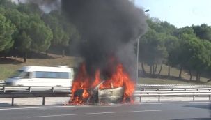 TEM'de otomobil alev topuna döndü, kadın sürücü şans eseri kurtuldu