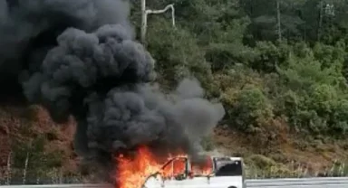 Seyir halindeki araç alev alev yandı