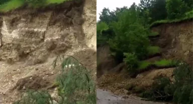 Amasya'da korkutan heyelan