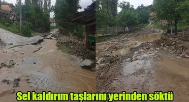 Sel kaldırım taşlarını yerinden söktü