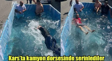 Kars’ta kamyon dorsesinde serinlediler